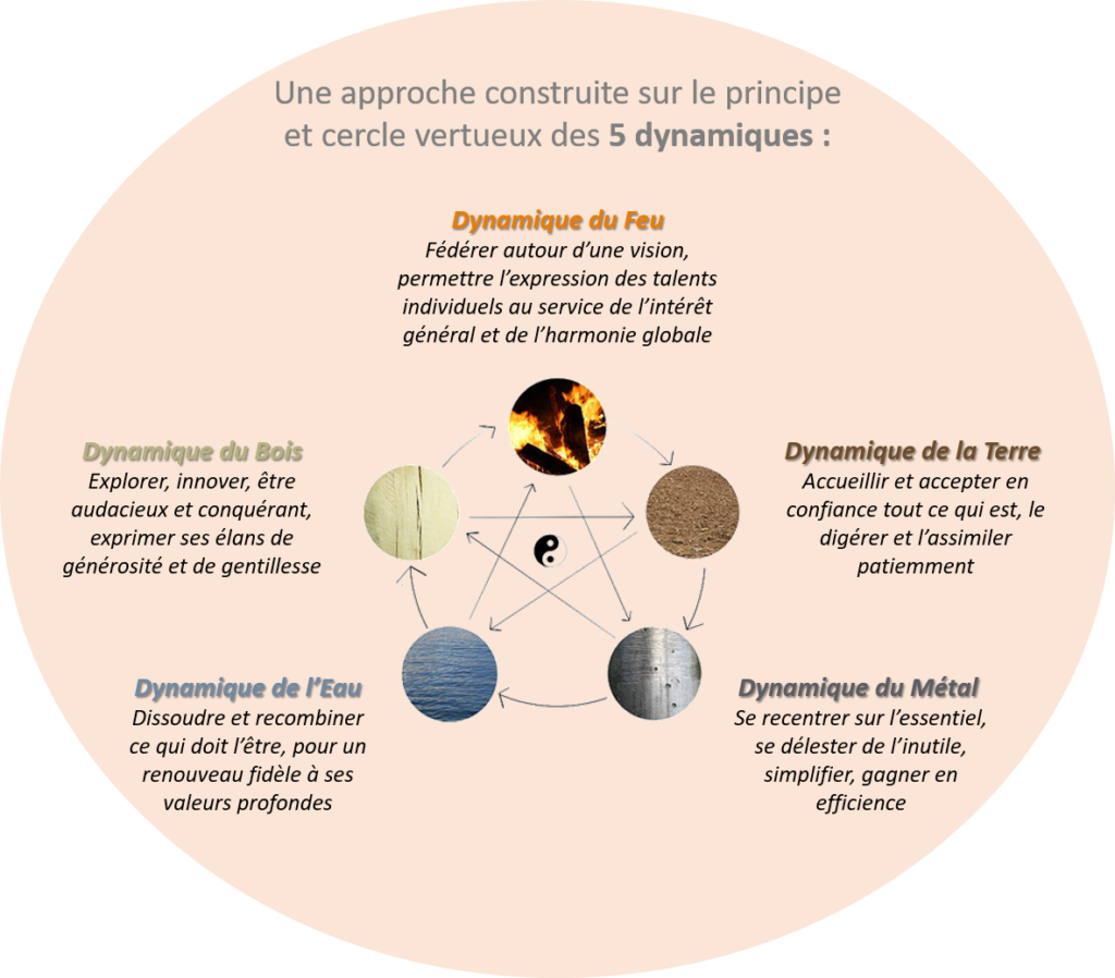 Concept 5 éléments : Une approche construite sur le principe et cercle vertueux des 5 dynamiques 